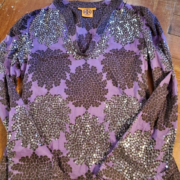 Tory Burch Tops - Tory Burch purple and black floral sequins top